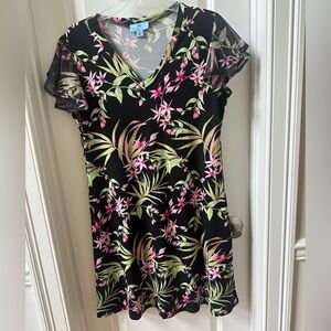 Cece Floral Black and Pink Women's Dress